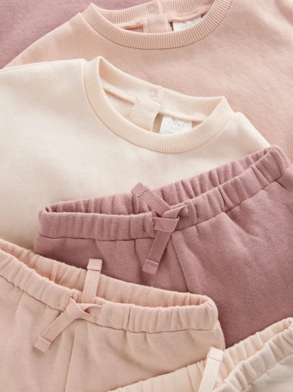Sets En Combisets|Truien En Breisels|Next - Baby sweatshirt en joggingbroek 6 -delige set (0mnd -2jr) Crèmekleurig/roze