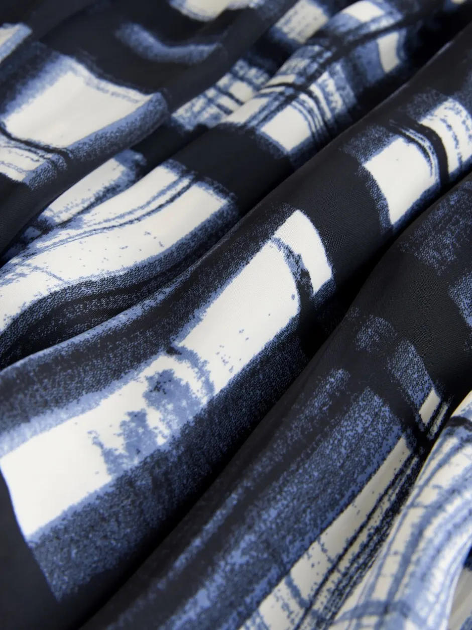 Rokken|Next - Satin Pleated Maxi Skirt Crème/marineblauw ruit