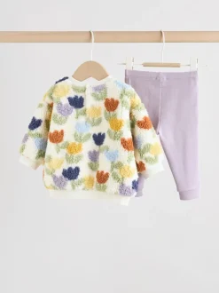 Sets En Combisets|Truien En Breisels|Next - 2 -delige Set van Fleece Tops en Leggings voor Baby''s (0mnd-2jr) Crème/paarse tulp