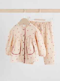 Tops|Sets En Outfits*Next - 2 -delige babyset van geweven tops en broeken met lange mouwen (0mnd -2jr) Crème/rode kers