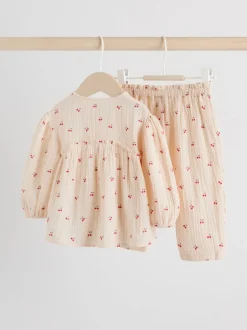 Tops|Sets En Outfits*Next - 2 -delige babyset van geweven tops en broeken met lange mouwen (0mnd -2jr) Crème/rode kers