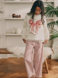 Nachtkleding En Pyjama's|Pyjama's|Next - Sweatshirt Pyjama's (2-16jaar) Crème/rode strik