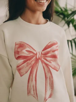Nachtkleding En Pyjama's|Pyjama's|Next - Sweatshirt Pyjama's (2-16jaar) Crème/rode strik