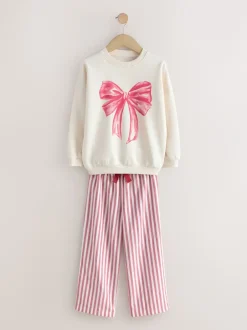 Nachtkleding En Pyjama's|Pyjama's|Next - Sweatshirt Pyjama's (2-16jaar) Crème/rode strik