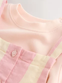 Rompertjes En Tuinbroeken|Tuinbroeken|Next - Baby Set van bretelbroeken en Bodysuit 2 Pieces (0mnd.-3jr) Crème/roze gestreept