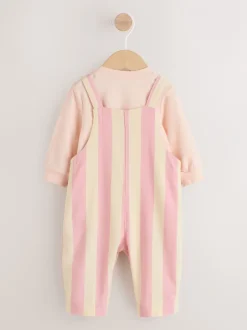 Rompertjes En Tuinbroeken|Tuinbroeken|Next - Baby Set van bretelbroeken en Bodysuit 2 Pieces (0mnd.-3jr) Crème/roze gestreept