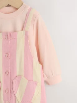 Rompertjes En Tuinbroeken|Tuinbroeken|Next - Baby Set van bretelbroeken en Bodysuit 2 Pieces (0mnd.-3jr) Crème/roze gestreept