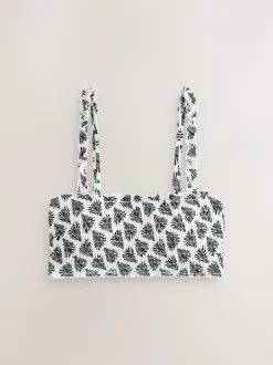 Badkleding|Next - Gesmokte bandeaubikinitop Crème/Zwart Waaierprint