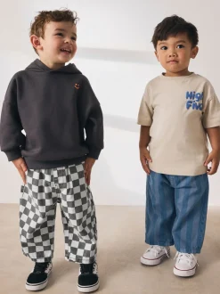 Multipacks|Broeken En Chino's|Next Dambordmotief/Blauwe Strepen - Set van 2 wijde broeken met elastische taille (3mnd-7jr)