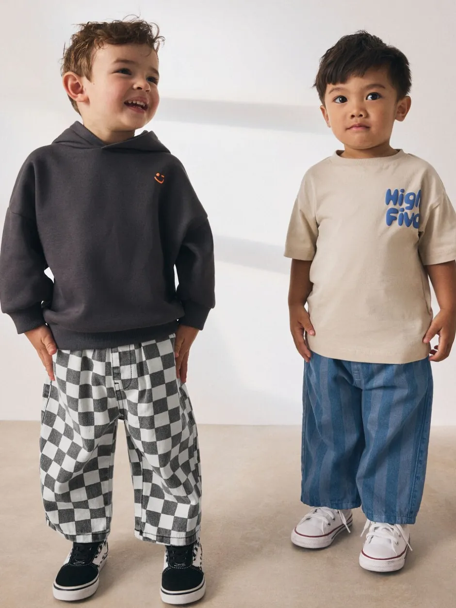 Multipacks|Broeken En Chino's|Next Dambordmotief/Blauwe Strepen - Set van 2 wijde broeken met elastische taille (3mnd-7jr)