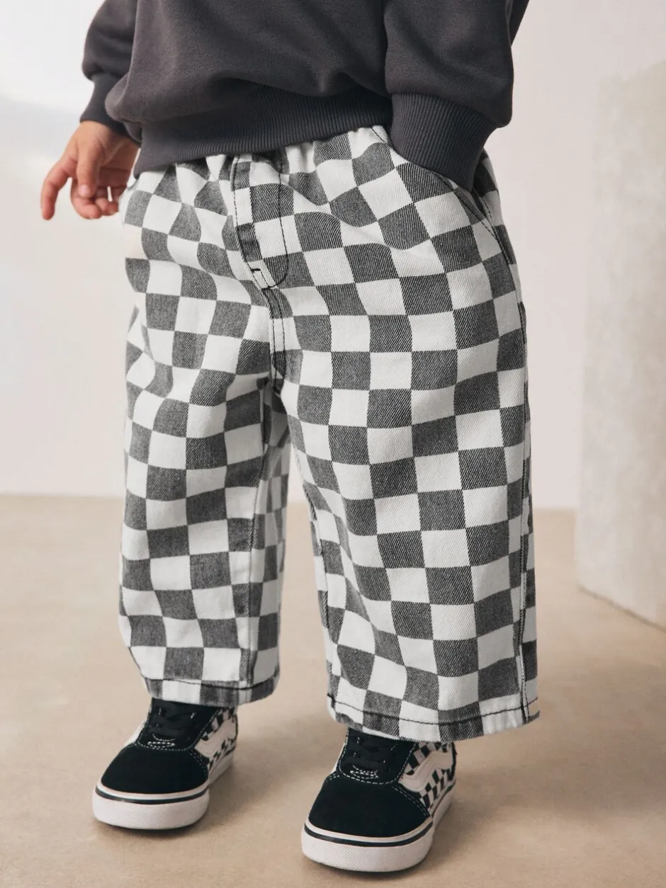 Multipacks|Broeken En Chino's|Next Dambordmotief/Blauwe Strepen - Set van 2 wijde broeken met elastische taille (3mnd-7jr)