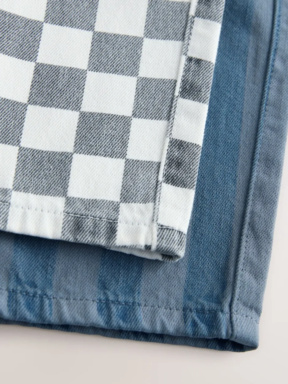 Multipacks|Broeken En Chino's|Next Dambordmotief/Blauwe Strepen - Set van 2 wijde broeken met elastische taille (3mnd-7jr)