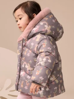 Jassen, Jacks En Kinderwagenpakjes|Jassen En Jacks|Next - Regenbestendige gewatteerde jas met imitatiebont afwerking (3mnd-7jr) Damson Unicorn