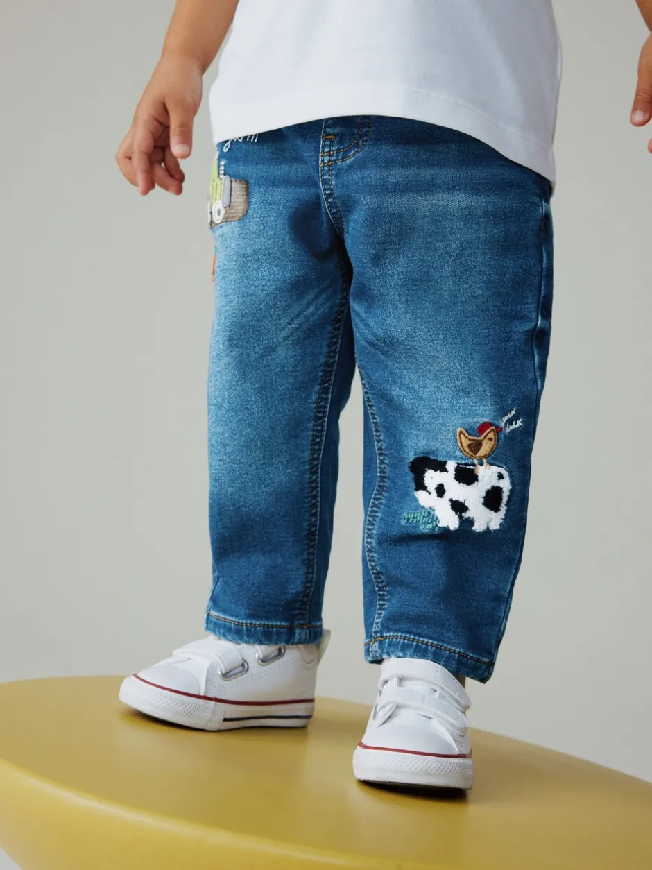 Jeans En Joggingbroeken|Jeans*Next Dark Blue Character Farm - Loose Pull On Jeans (3mths-7yrs)