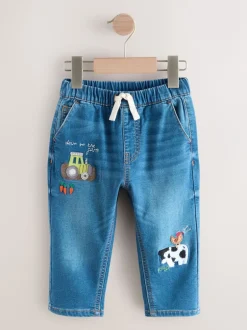 Jeans En Joggingbroeken|Jeans*Next Dark Blue Character Farm - Loose Pull On Jeans (3mths-7yrs)