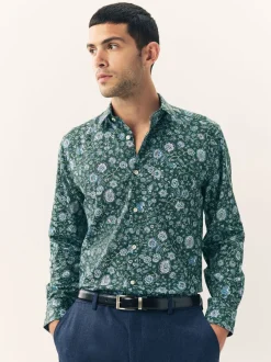 Formele Overhemden|Next - Overhemd met lange mouwen en print Dark Green Ditsy