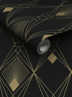 Behang*Next Deco Geometric 10M Wallpaper Zwart