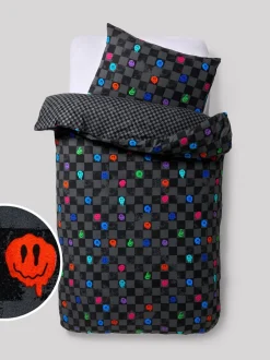 Kinderbeddengoed|Beddengoedsets En Dekbedovertrekken*Next Dekbedovertrek en kussensloop Zwart/wit dambordruit Happy Face