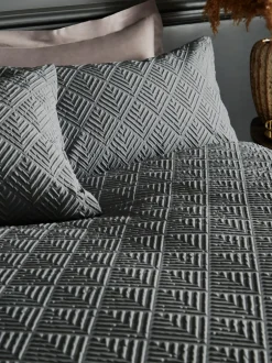 Beddengoedsets En Dekbedovertrekken|Next Dekbedovertrek- en kusssensloopset met geometrisch reliëf Antraciet