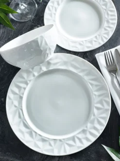 Eetservies En Pastaschalen|Next 12-delige dinerset met modieus reliëf