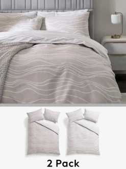 Beddengoedsets En Dekbedovertrekken*Next 2-delige set met omkeerbaar dekbedovertrek en kussensloop Natuurlijk beige/witte golf