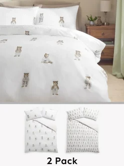 Beddengoedsets En Dekbedovertrekken|Next 2-delige set met omkeerbaar dekbedovertrek en kussensloop Wit/Naturel Bertie Bear