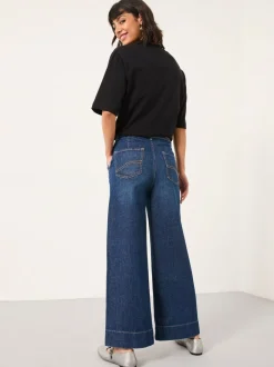 Jeans*Fat Face - FatFace jeans met wijde pijpen en cropped model Denim donkerblauw