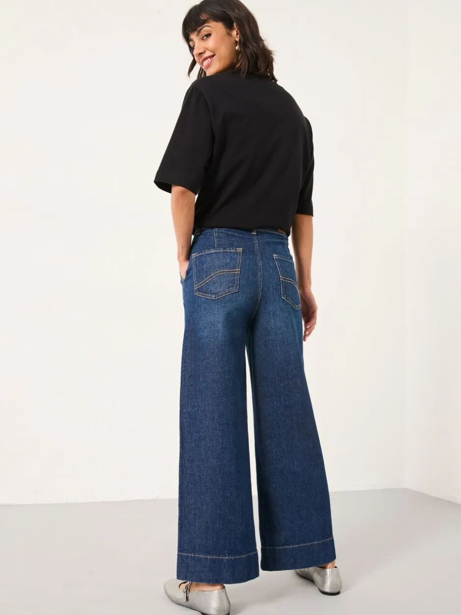 Jeans*Fat Face - FatFace jeans met wijde pijpen en cropped model Denim donkerblauw