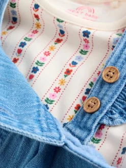 Rompertjes En Tuinbroeken|Tuinbroeken|Next - Set van bretelbroek en bodysuit met lange mouwen 2 -delig (0mnd -3jr) Denim met borduursel