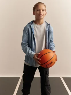 Shirts|Next - Overshirt 100% Cotton Zip Through Hoodie (3-16yrs) Denim met lichte wassing