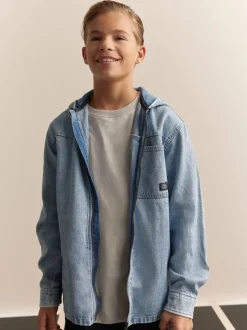 Shirts|Next - Overshirt 100% Cotton Zip Through Hoodie (3-16yrs) Denim met lichte wassing