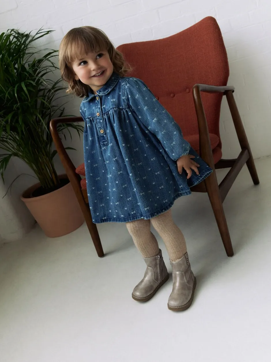 Jurken|Jurken*Next - Jurkje met kraag en lange mouwen (3mnd-8jr) Denim strik