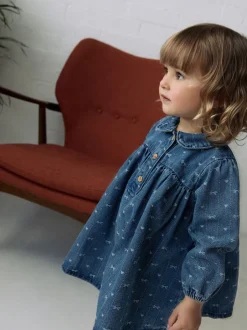 Jurken|Jurken*Next - Jurkje met kraag en lange mouwen (3mnd-8jr) Denim strik