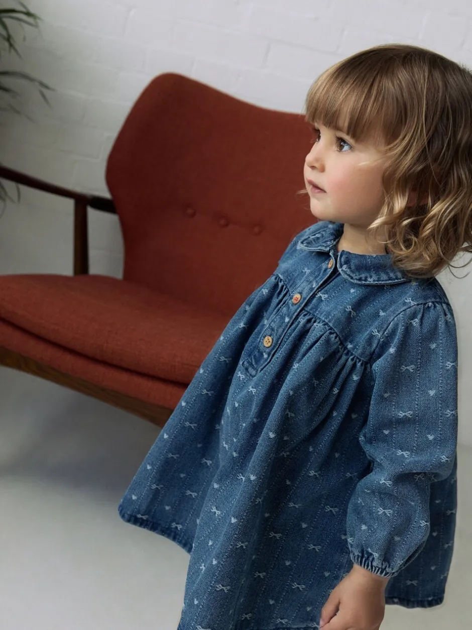 Jurken|Jurken*Next - Jurkje met kraag en lange mouwen (3mnd-8jr) Denim strik