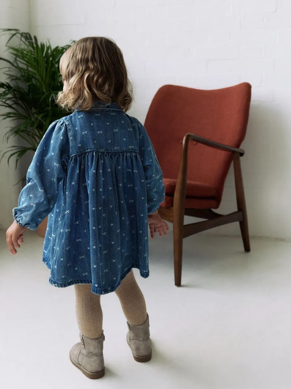 Jurken|Jurken*Next - Jurkje met kraag en lange mouwen (3mnd-8jr) Denim strik
