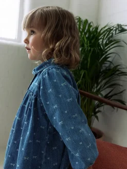 Jurken|Jurken*Next - Jurkje met kraag en lange mouwen (3mnd-8jr) Denim strik
