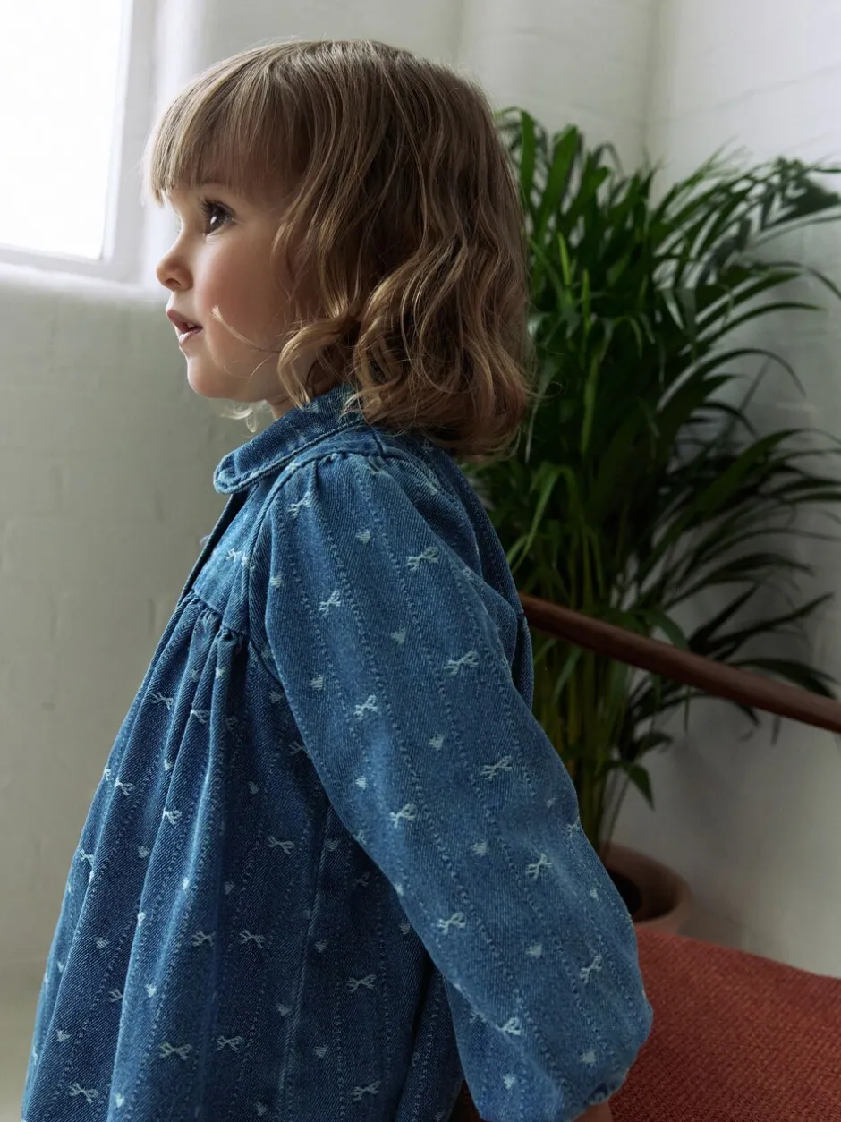 Jurken|Jurken*Next - Jurkje met kraag en lange mouwen (3mnd-8jr) Denim strik
