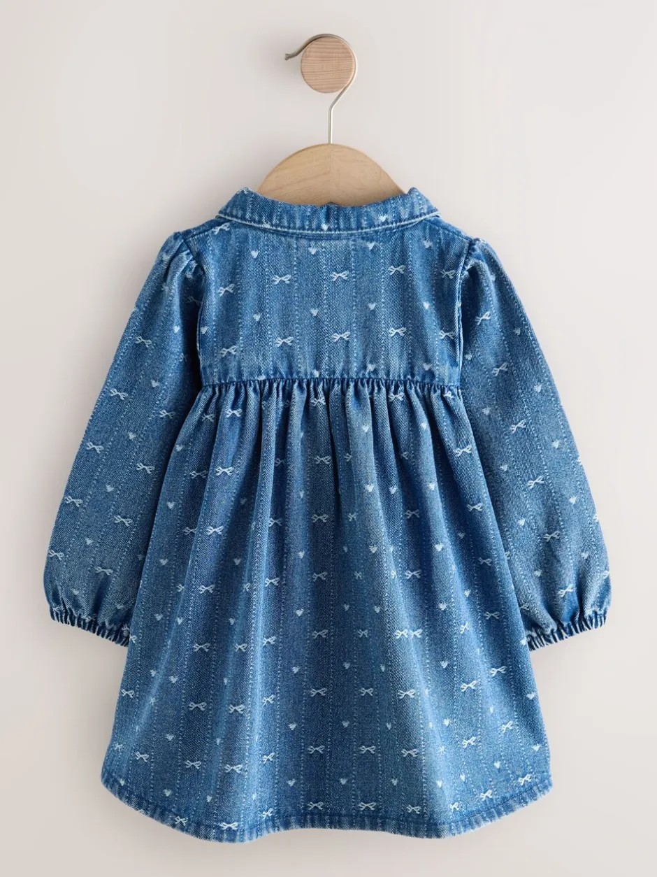 Jurken|Jurken*Next - Jurkje met kraag en lange mouwen (3mnd-8jr) Denim strik