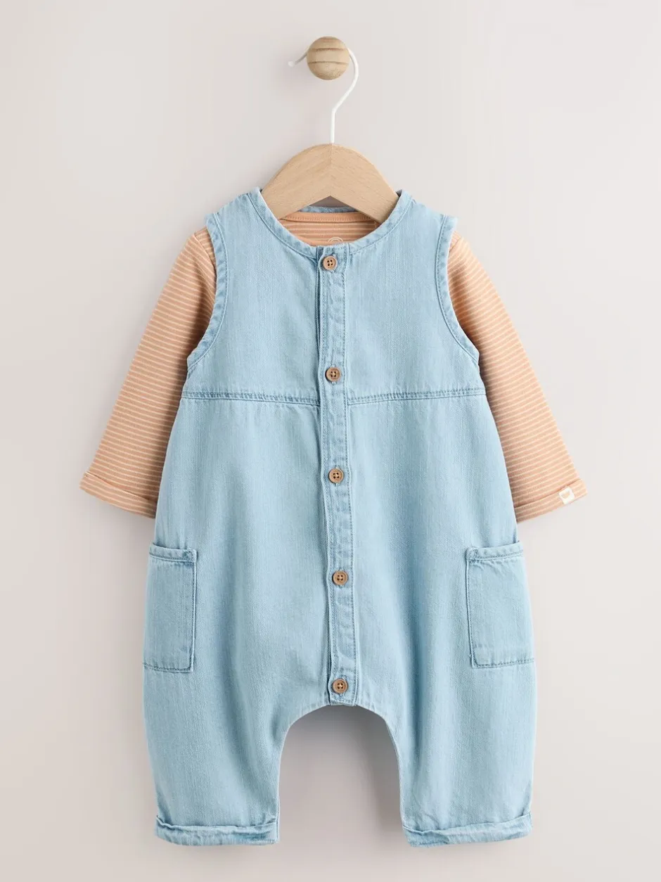 Rompertjes En Tuinbroeken|Tuinbroeken|Next Denimblauw - Babyset van tuinbroek en rompertje (0mnd-2jr)