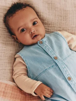 Rompertjes En Tuinbroeken|Tuinbroeken|Next Denimblauw - Babyset van tuinbroek en rompertje (0mnd-2jr)