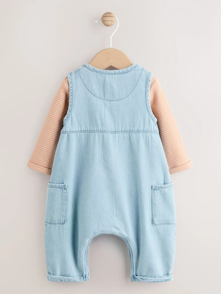 Rompertjes En Tuinbroeken|Tuinbroeken|Next Denimblauw - Babyset van tuinbroek en rompertje (0mnd-2jr)