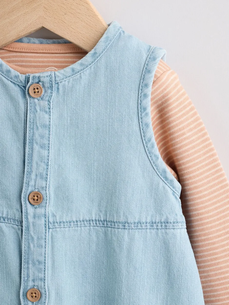 Rompertjes En Tuinbroeken|Tuinbroeken|Next Denimblauw - Babyset van tuinbroek en rompertje (0mnd-2jr)