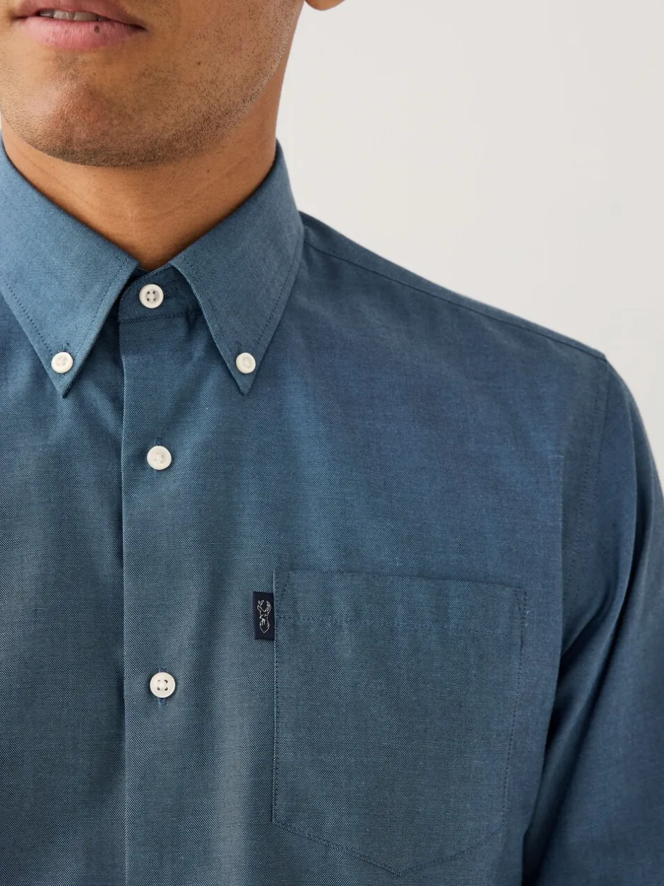 Formele Overhemden|Shirts*Next Denimblauw - Normale Pasvorm - Gemakkelijk te strijken Oxford overhemd met doorlopende knopen