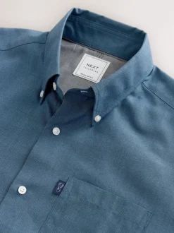 Formele Overhemden|Shirts*Next Denimblauw - Normale Pasvorm - Gemakkelijk te strijken Oxford overhemd met doorlopende knopen