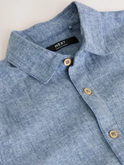 Shirts|Next - Shirt met korte mouwen van linnenmix (3-16jr) Denimblauw