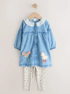 Jurken|Jurken|Next Denimkarakter - Set van overhemdjurk en legging (3mnd-8jr)