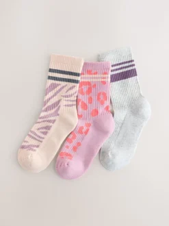 Sokken En Panty's|Sokken En Panty's|Next Dierenprint - Cotton Rich Cushioned Sole Ribbed Ankle Socks 3 Pack