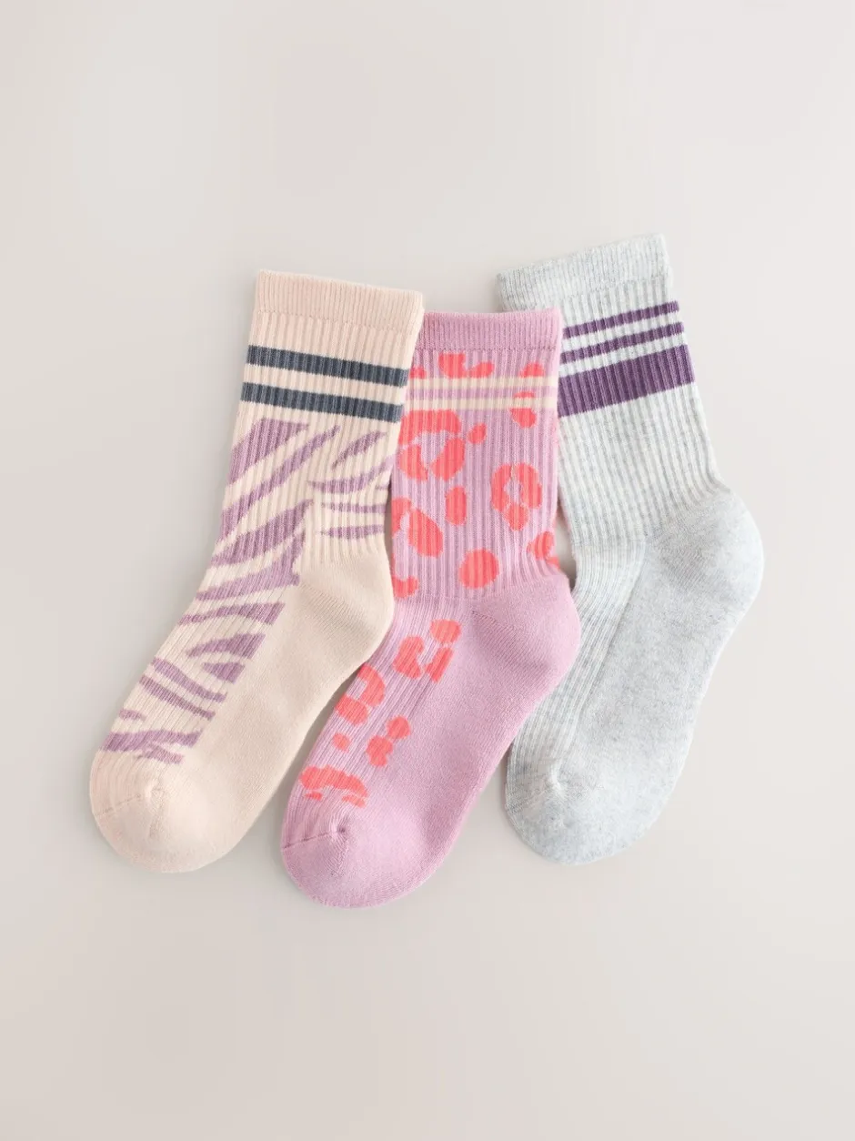 Sokken En Panty's|Sokken En Panty's|Next Dierenprint - Cotton Rich Cushioned Sole Ribbed Ankle Socks 3 Pack