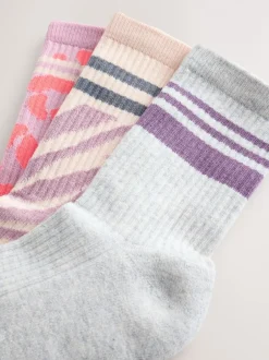 Sokken En Panty's|Sokken En Panty's|Next Dierenprint - Cotton Rich Cushioned Sole Ribbed Ankle Socks 3 Pack