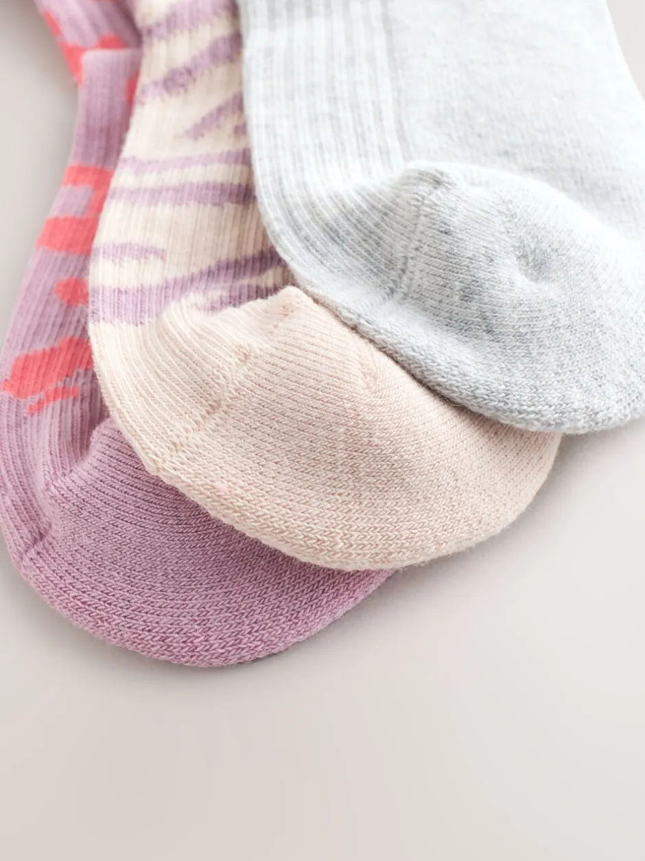Sokken En Panty's|Sokken En Panty's|Next Dierenprint - Cotton Rich Cushioned Sole Ribbed Ankle Socks 3 Pack